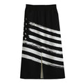 Black And White American Flag Print Cotton Front Slit Maxi Skirt