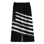 Black And White American Flag Print Cotton Front Slit Maxi Skirt