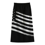 Black And White American Flag Print Cotton Front Slit Maxi Skirt