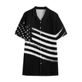 Black And White American Flag Print Cotton Hawaiian Shirt