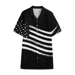 Black And White American Flag Print Cotton Hawaiian Shirt