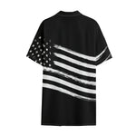 Black And White American Flag Print Cotton Hawaiian Shirt