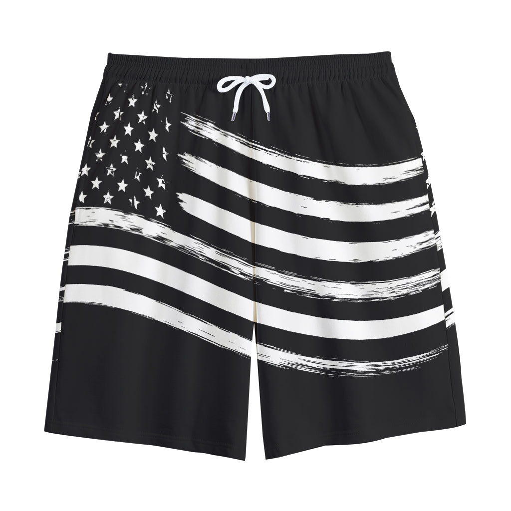 Black And White American Flag Print Cotton Shorts
