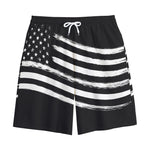 Black And White American Flag Print Cotton Shorts