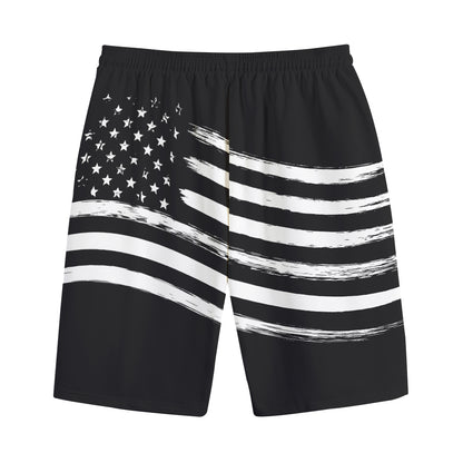 Black And White American Flag Print Cotton Shorts