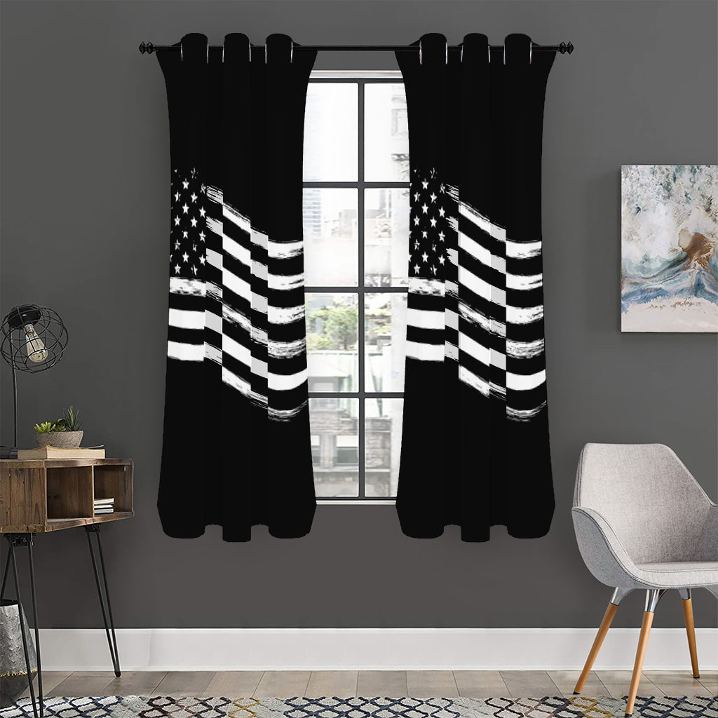 Black And White American Flag Print Curtain