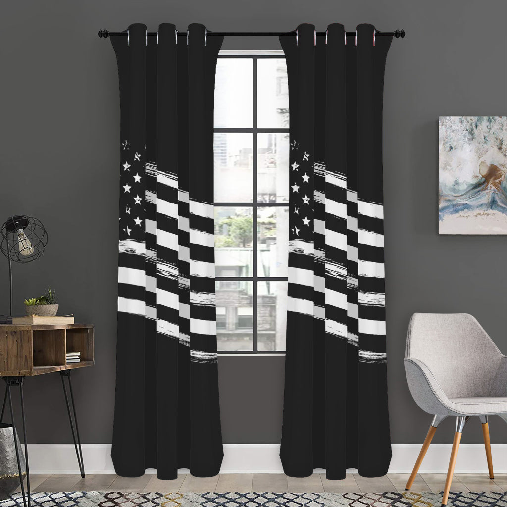 Black And White American Flag Print Curtain