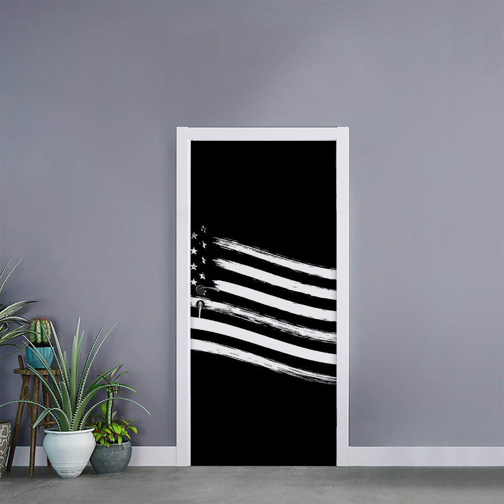 Black And White American Flag Print Door Sticker