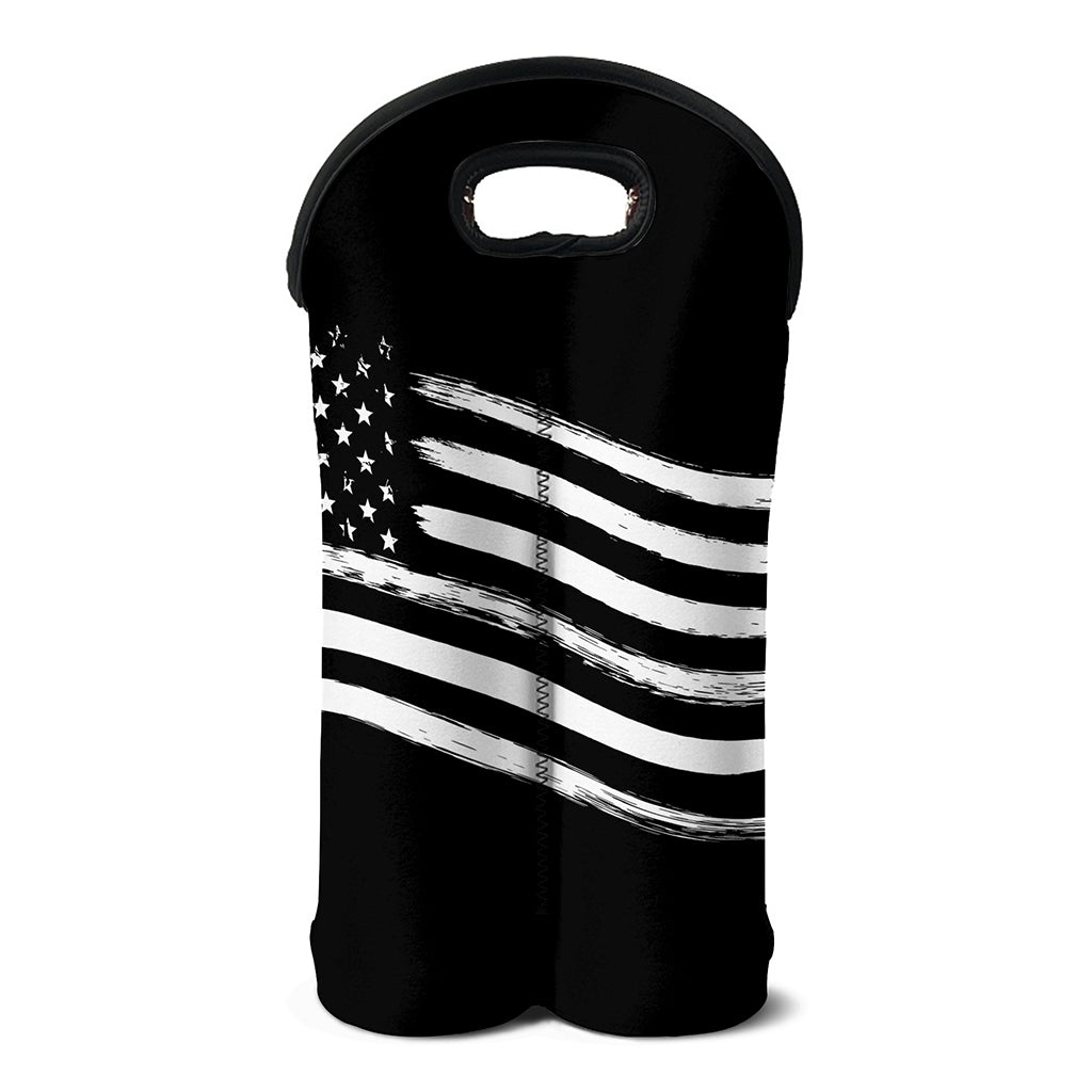 Black And White American Flag Print Double Neoprene Wine Tote