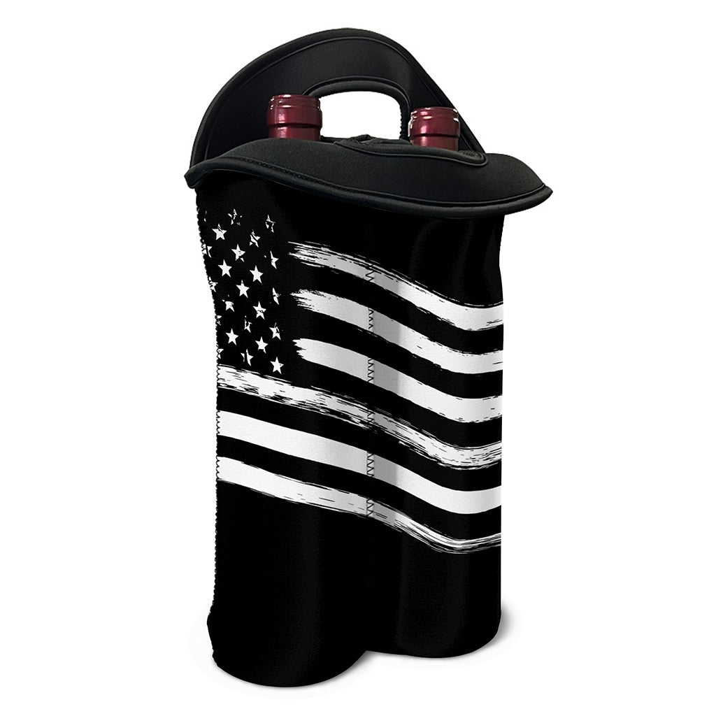 Black And White American Flag Print Double Neoprene Wine Tote