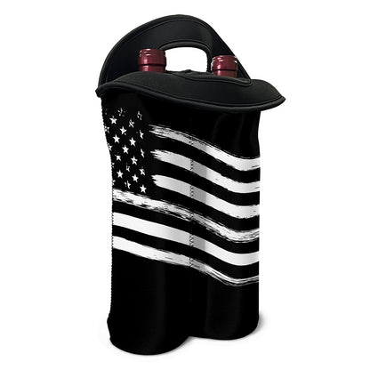 Black And White American Flag Print Double Neoprene Wine Tote