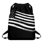 Black And White American Flag Print Drawstring Backpack