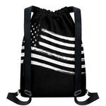 Black And White American Flag Print Drawstring Backpack