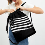 Black And White American Flag Print Drawstring Backpack
