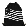 Black And White American Flag Print Drawstring Bag