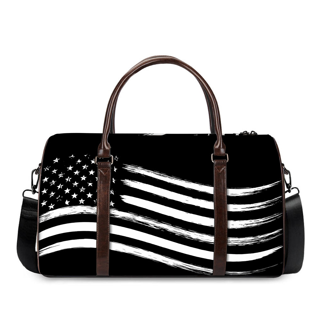 Black And White American Flag Print Duffle Bag
