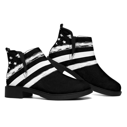 Black And White American Flag Print Flat Ankle Boots