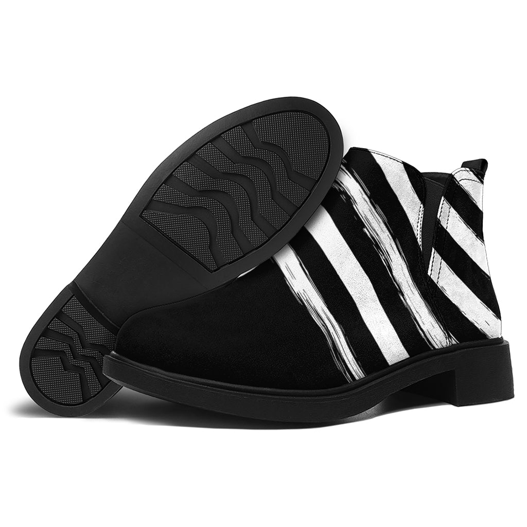 Black And White American Flag Print Flat Ankle Boots