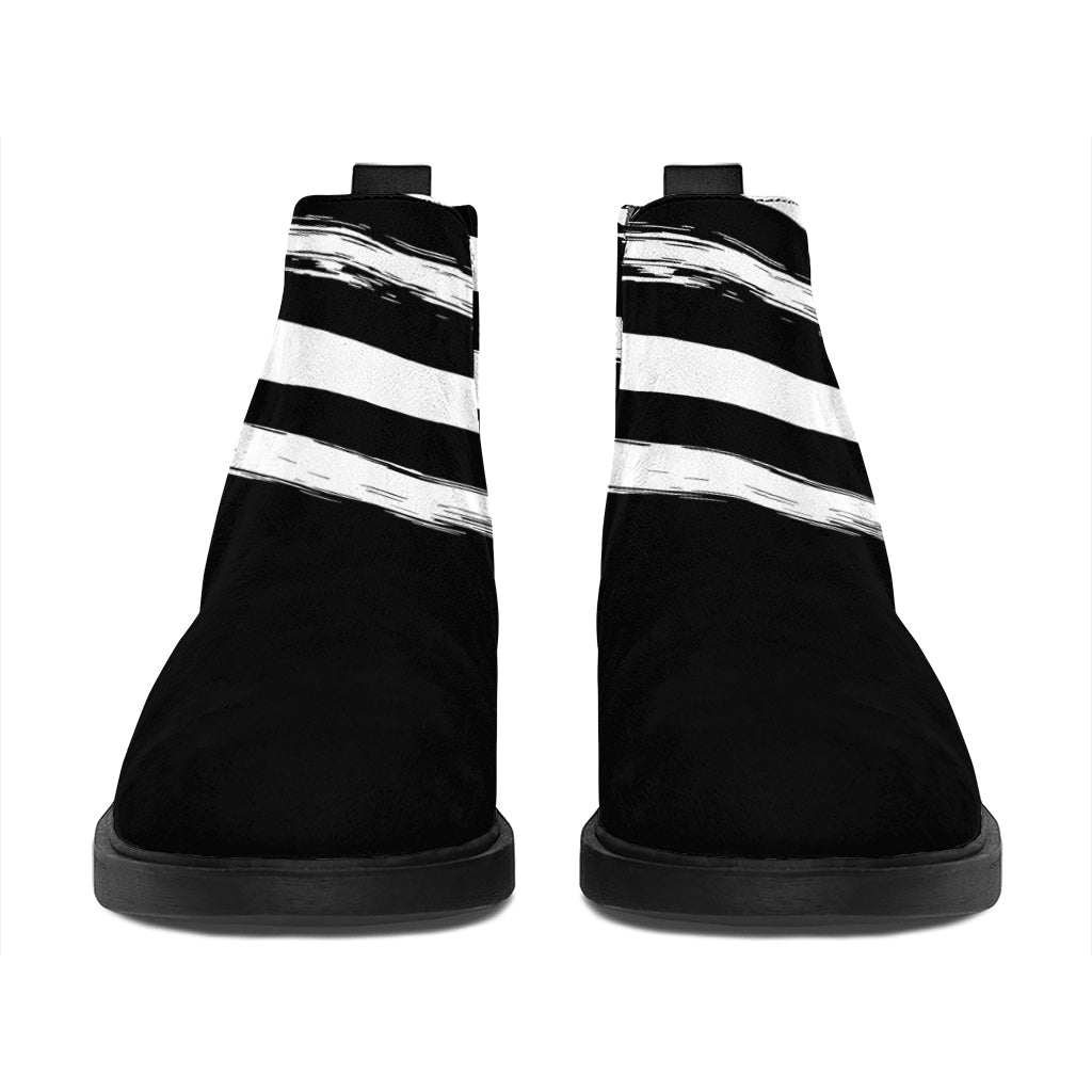 Black And White American Flag Print Flat Ankle Boots