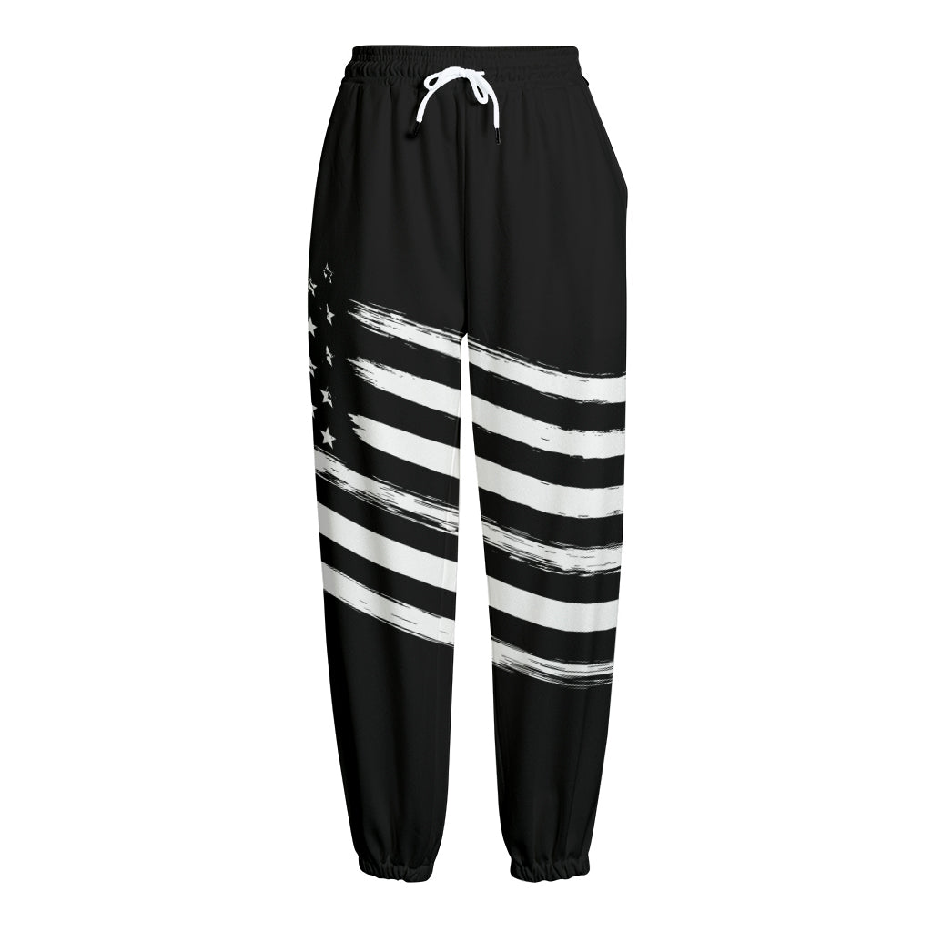 Black And White American Flag Print Fleece Lined Knit Pants