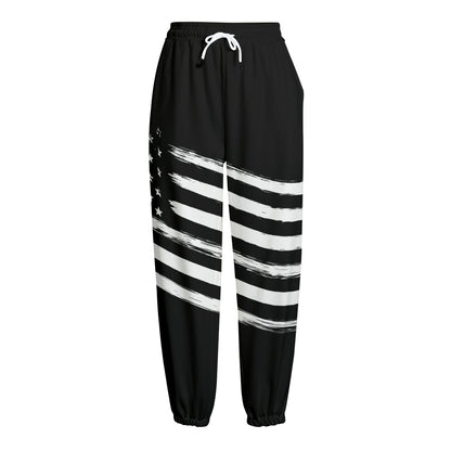 Black And White American Flag Print Fleece Lined Knit Pants