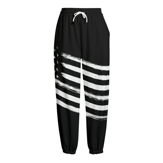 Black And White American Flag Print Fleece Lined Knit Pants