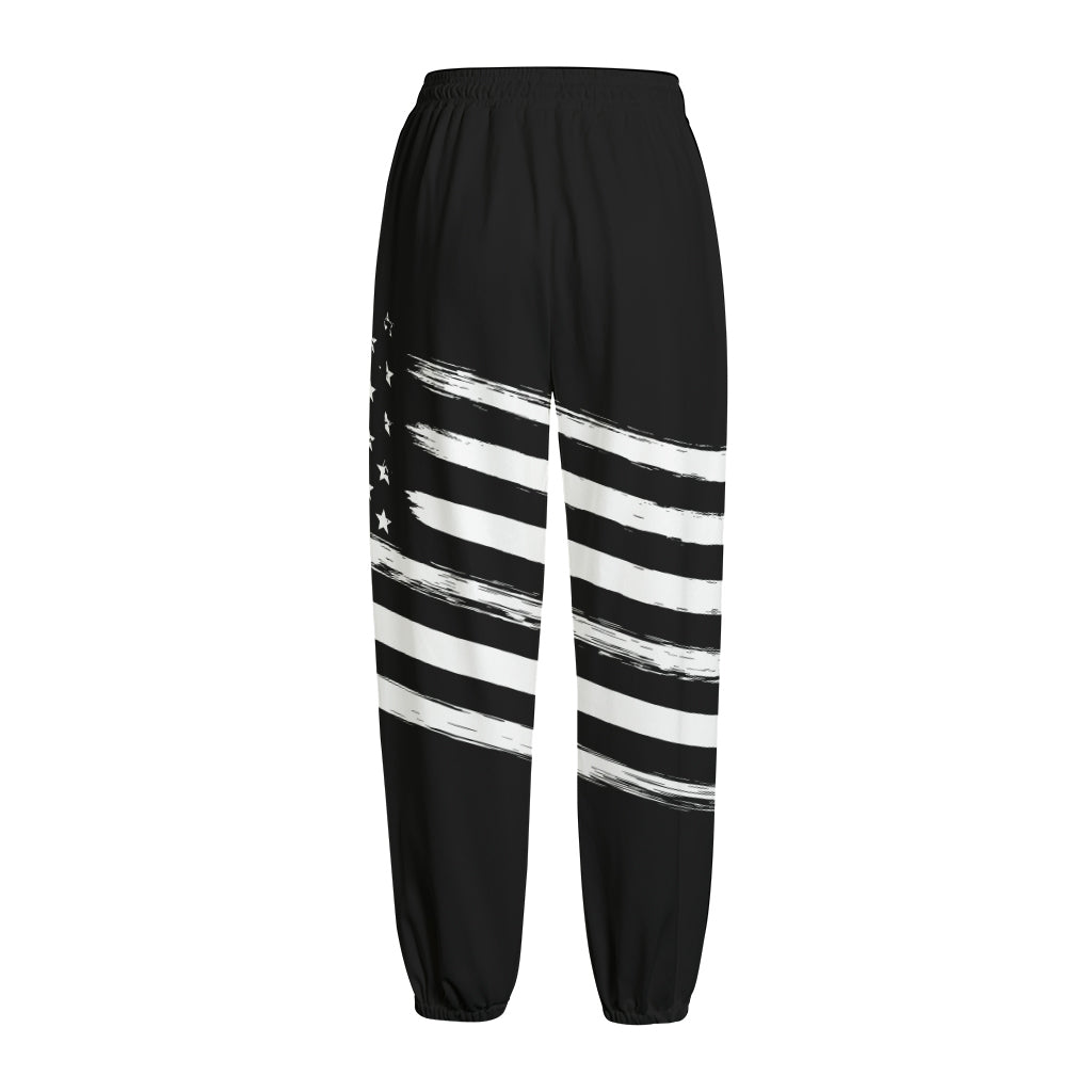 Black And White American Flag Print Fleece Lined Knit Pants