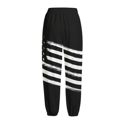 Black And White American Flag Print Fleece Lined Knit Pants