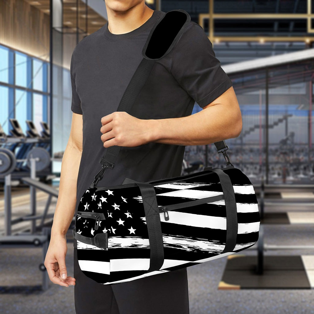 Black And White American Flag Print Gym Bag