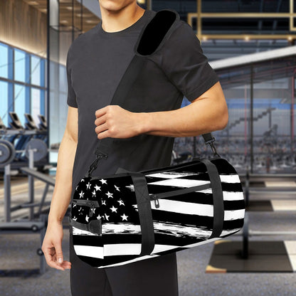 Black And White American Flag Print Gym Bag
