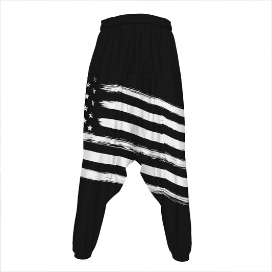 Black And White American Flag Print Hammer Pants