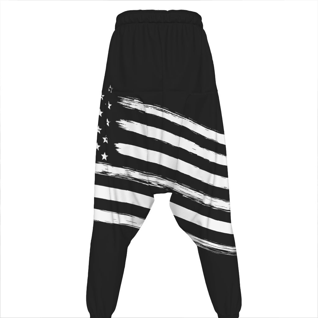 Black And White American Flag Print Hammer Pants