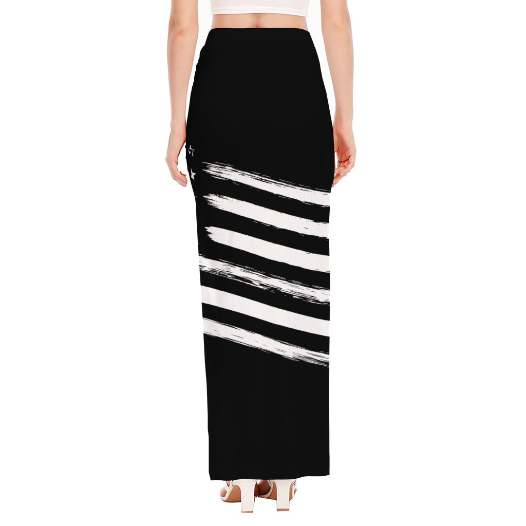 Black And White American Flag Print High Slit Maxi Skirt