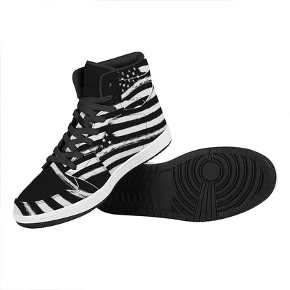 Black And White American Flag Print High Top Leather Sneakers