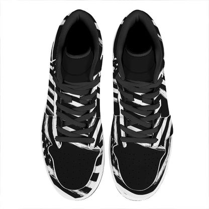 Black And White American Flag Print High Top Leather Sneakers