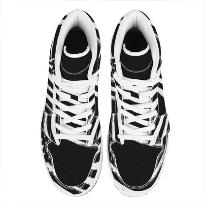 Black And White American Flag Print High Top Leather Sneakers