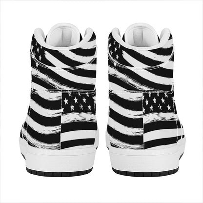 Black And White American Flag Print High Top Leather Sneakers
