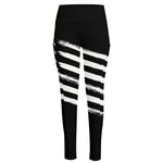 Black And White American Flag Print High-Waisted Pocket Leggings