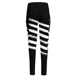 Black And White American Flag Print High-Waisted Pocket Leggings