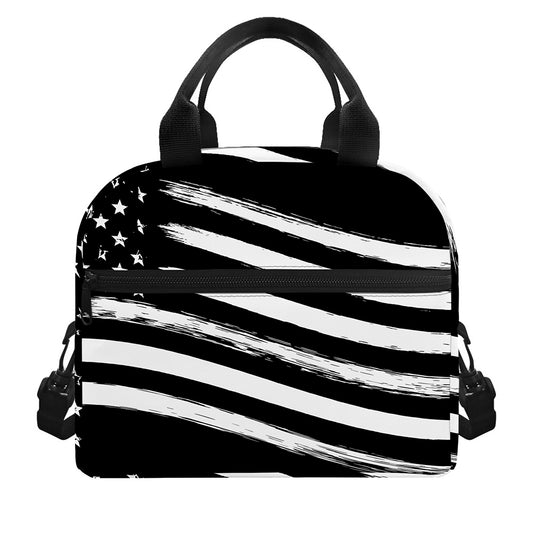 Black And White American Flag Print Insulated Lunch Bag