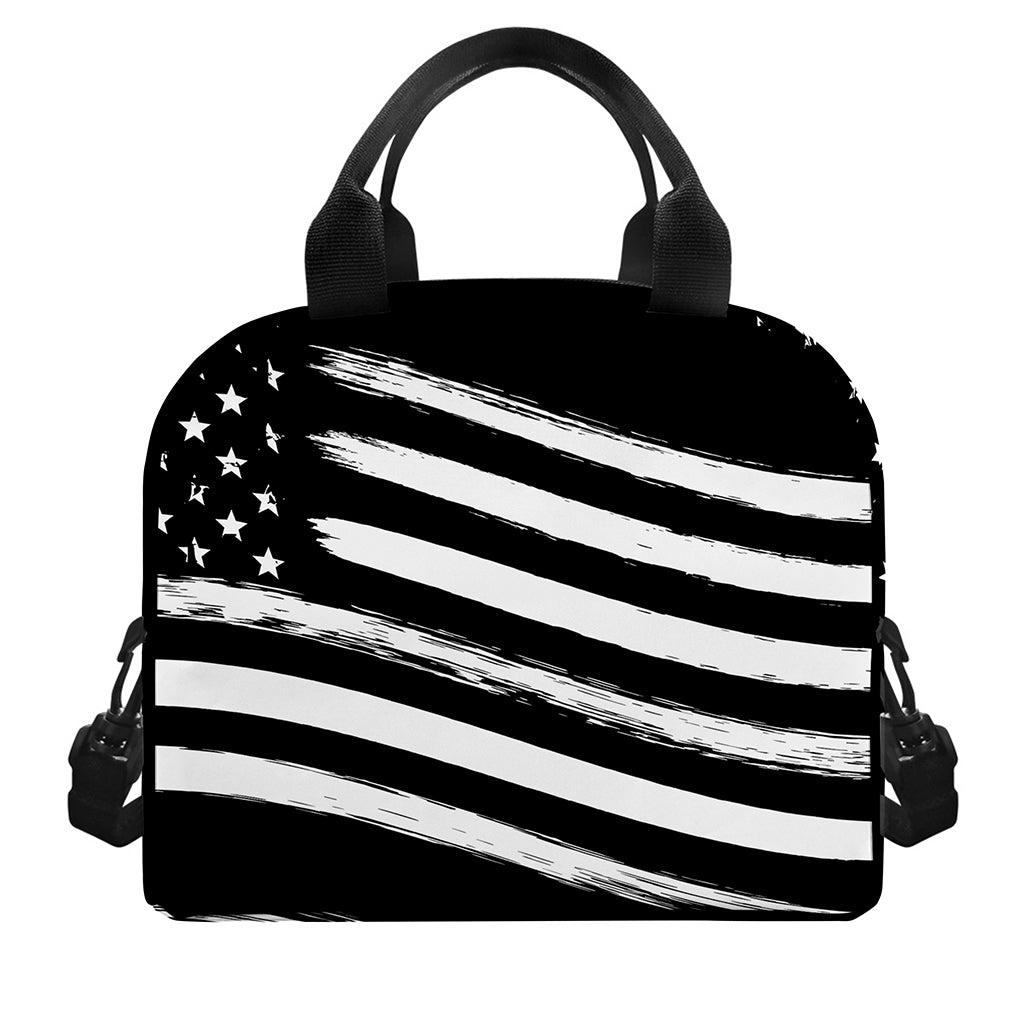 Black And White American Flag Print Insulated Lunch Bag