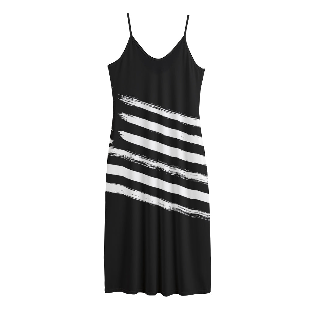 Black And White American Flag Print Jersey Midi Cami Dress