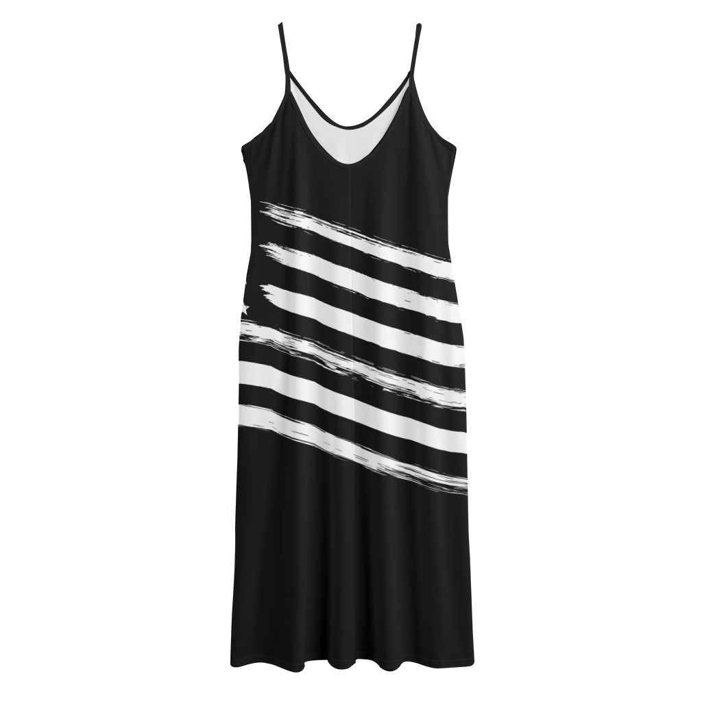Black And White American Flag Print Jersey Midi Cami Dress