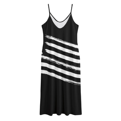 Black And White American Flag Print Jersey Midi Cami Dress