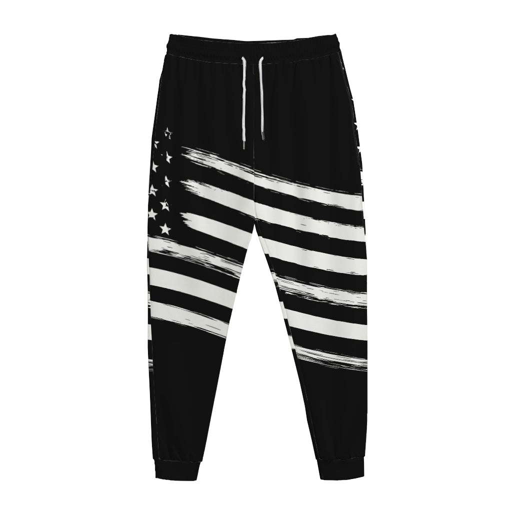 Black And White American Flag Print Jogger Pants