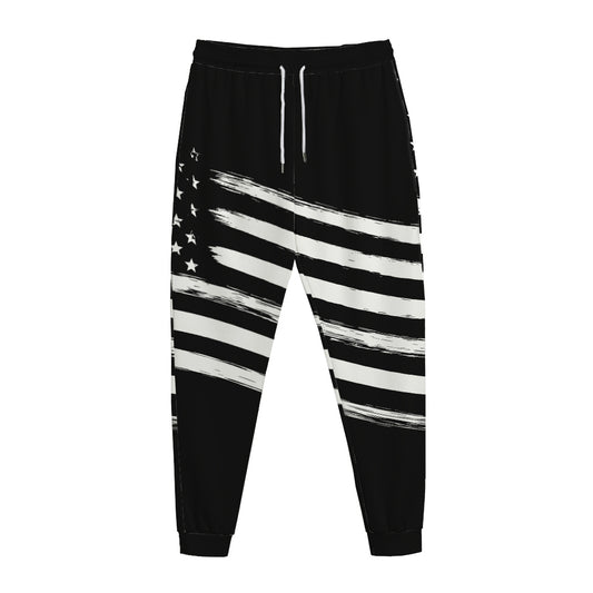 Black And White American Flag Print Jogger Pants