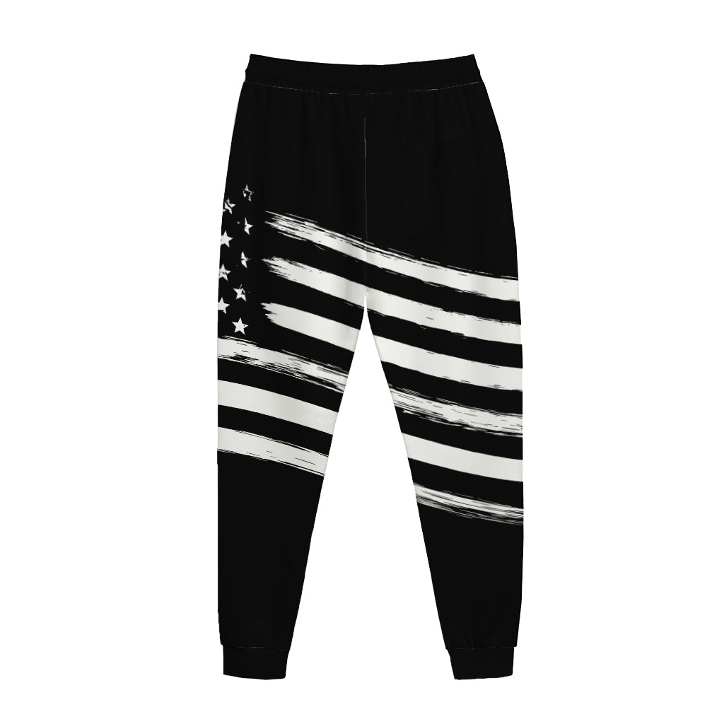 Black And White American Flag Print Jogger Pants