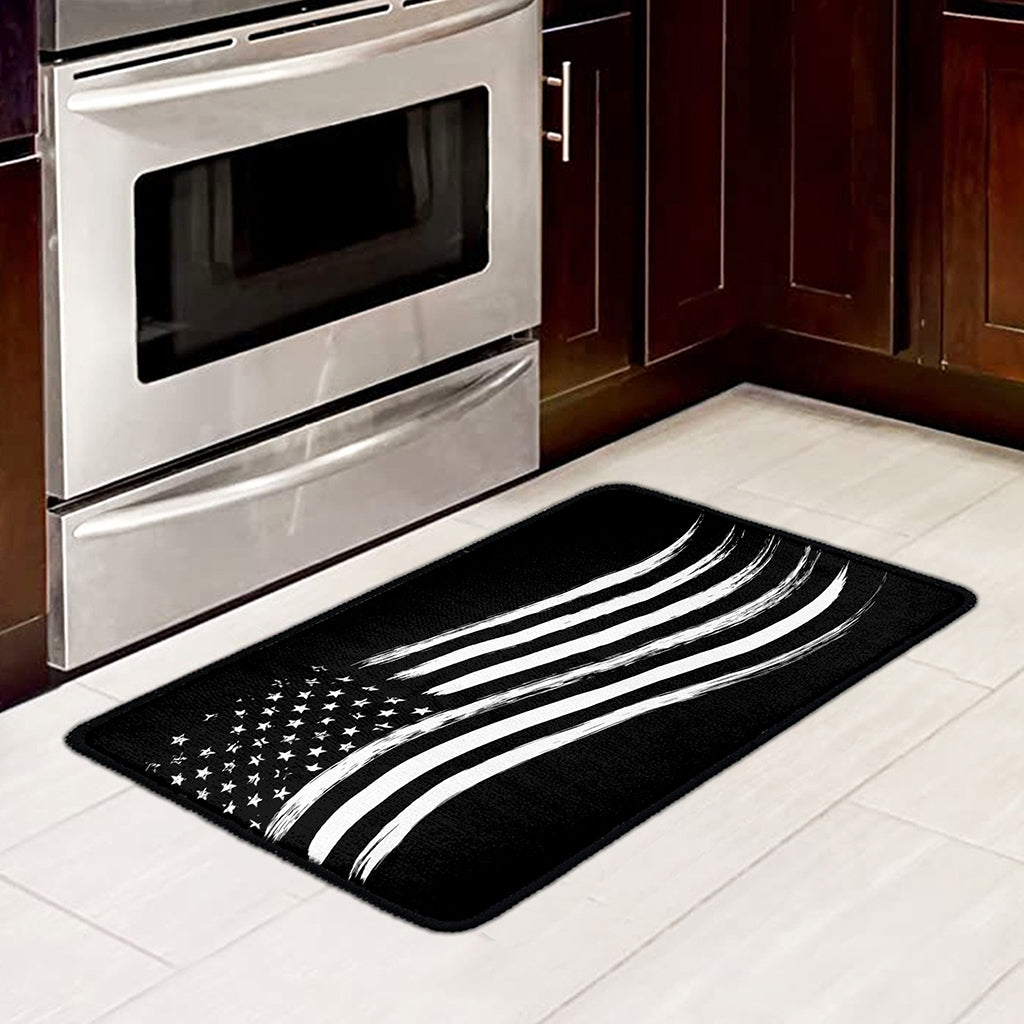 Black And White American Flag Print Kitchen Mat