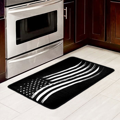 Black And White American Flag Print Kitchen Mat