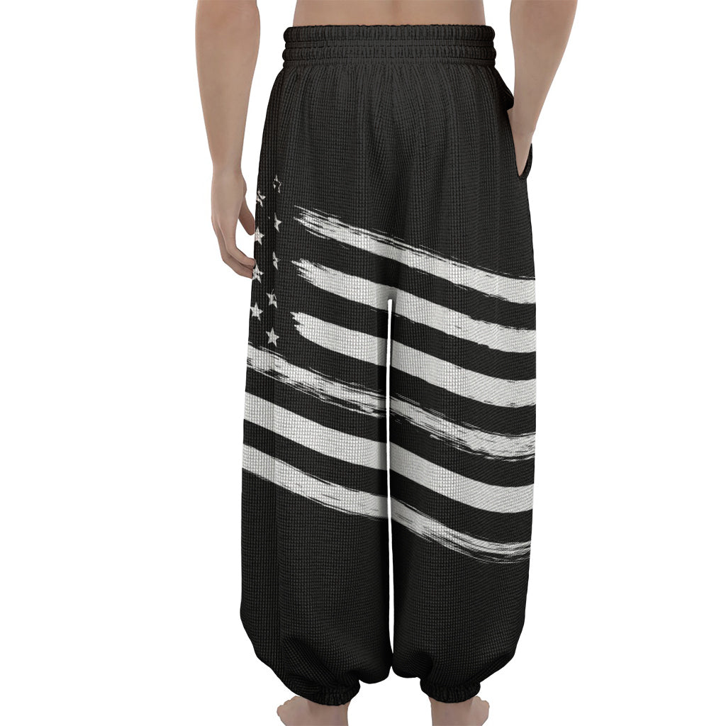 Black And White American Flag Print Lantern Pants